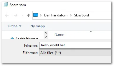 batfil som säger hello world