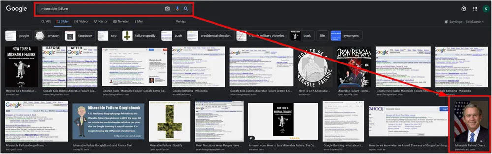 Visar hur George W Bush Google-bombats