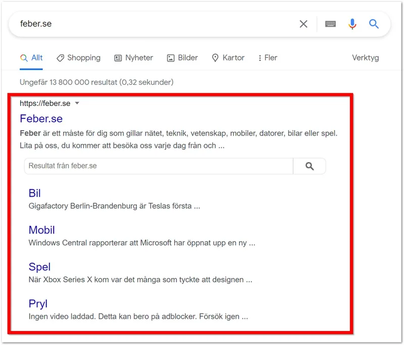 sitelinks for feber.se