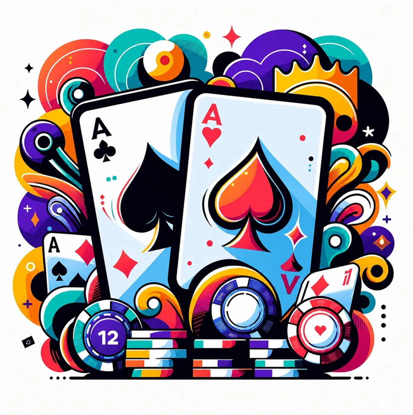 Färgstark illustration av två ess och spelmarker i en grafisk stil