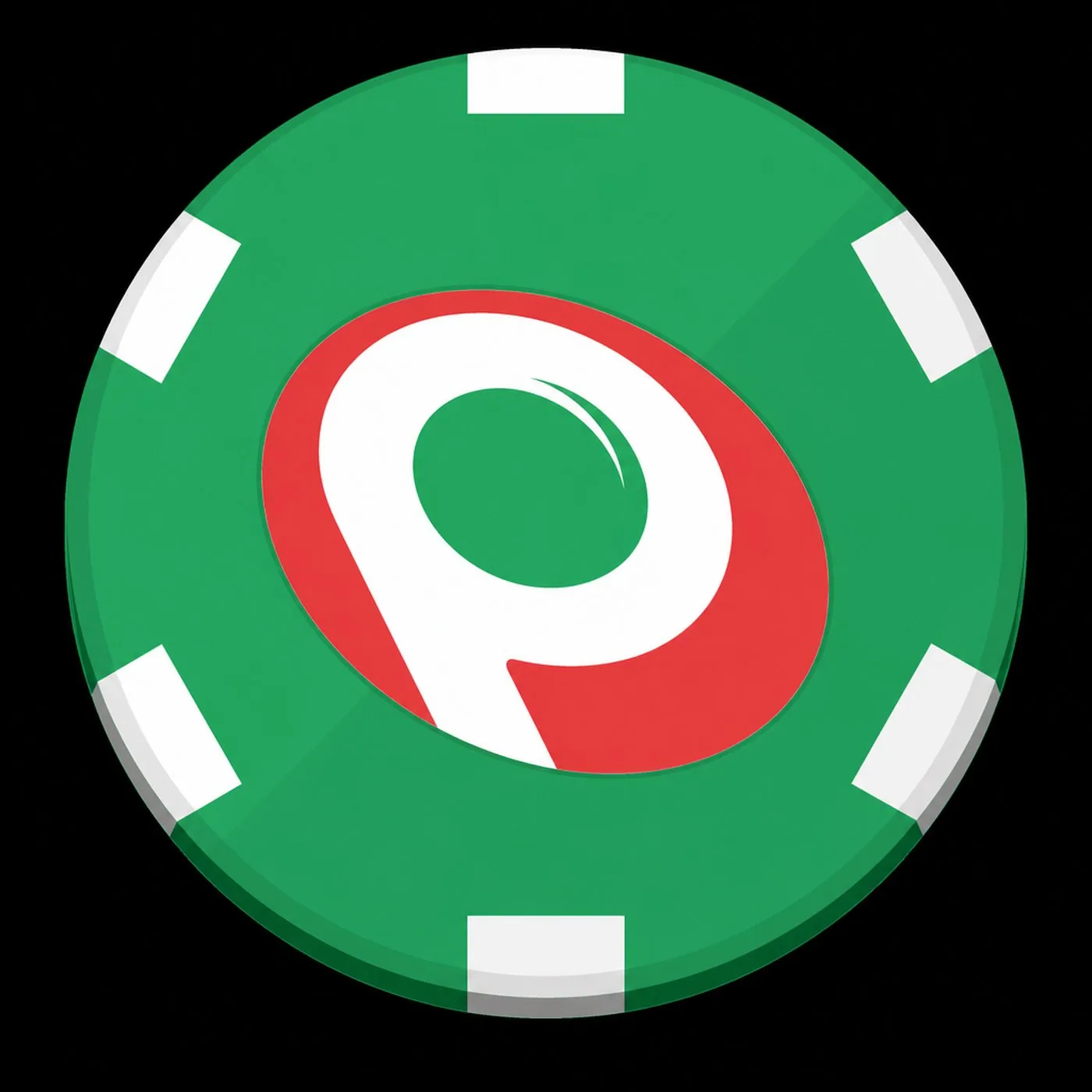 Grönt pokerchip med vitt P i en röd cirkel