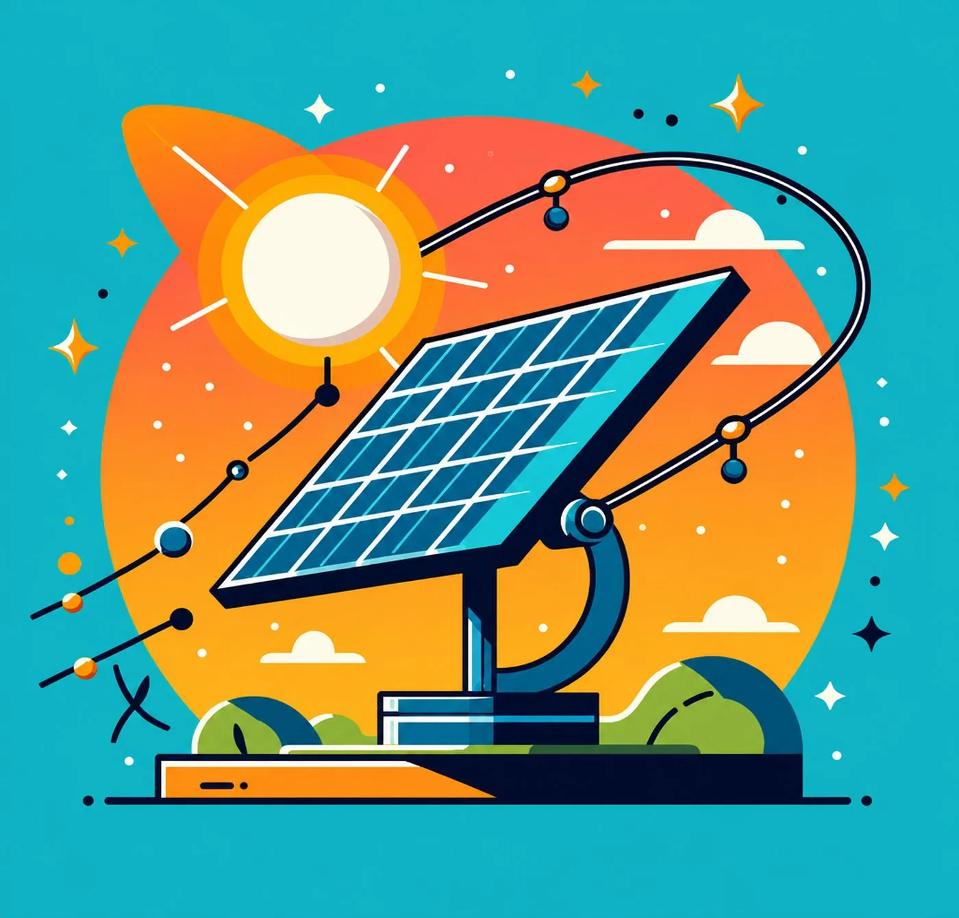 Illustration av solpanel som justeras efter solens position på himlen