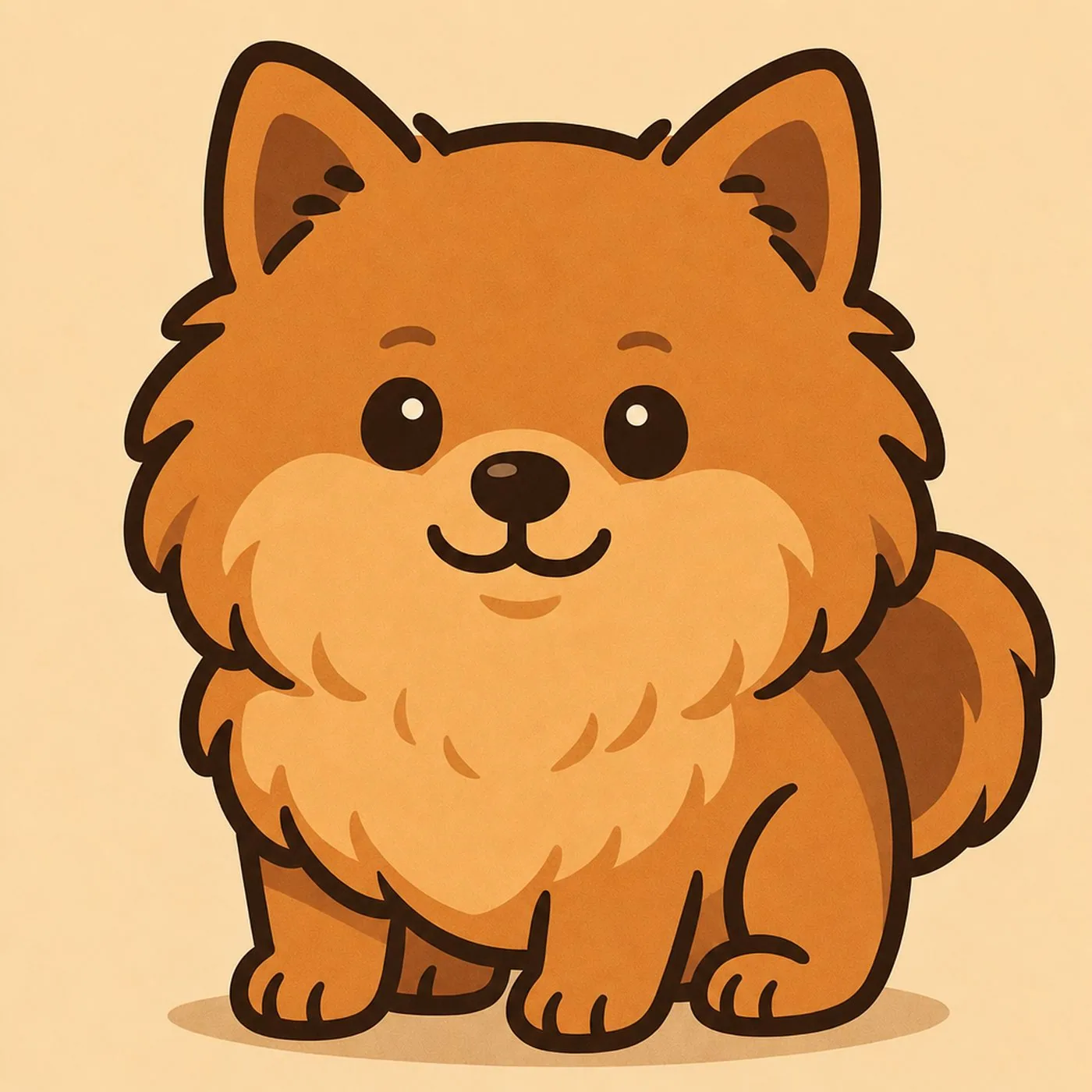 En illustrerad liten pomeranian med fluffig päls på beige bakgrund