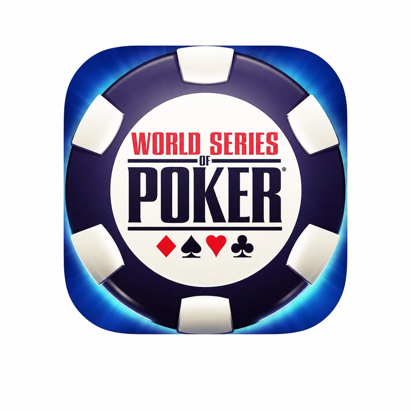 Logotyp för World Series of Poker formad som ett mörkblått pokerchip
