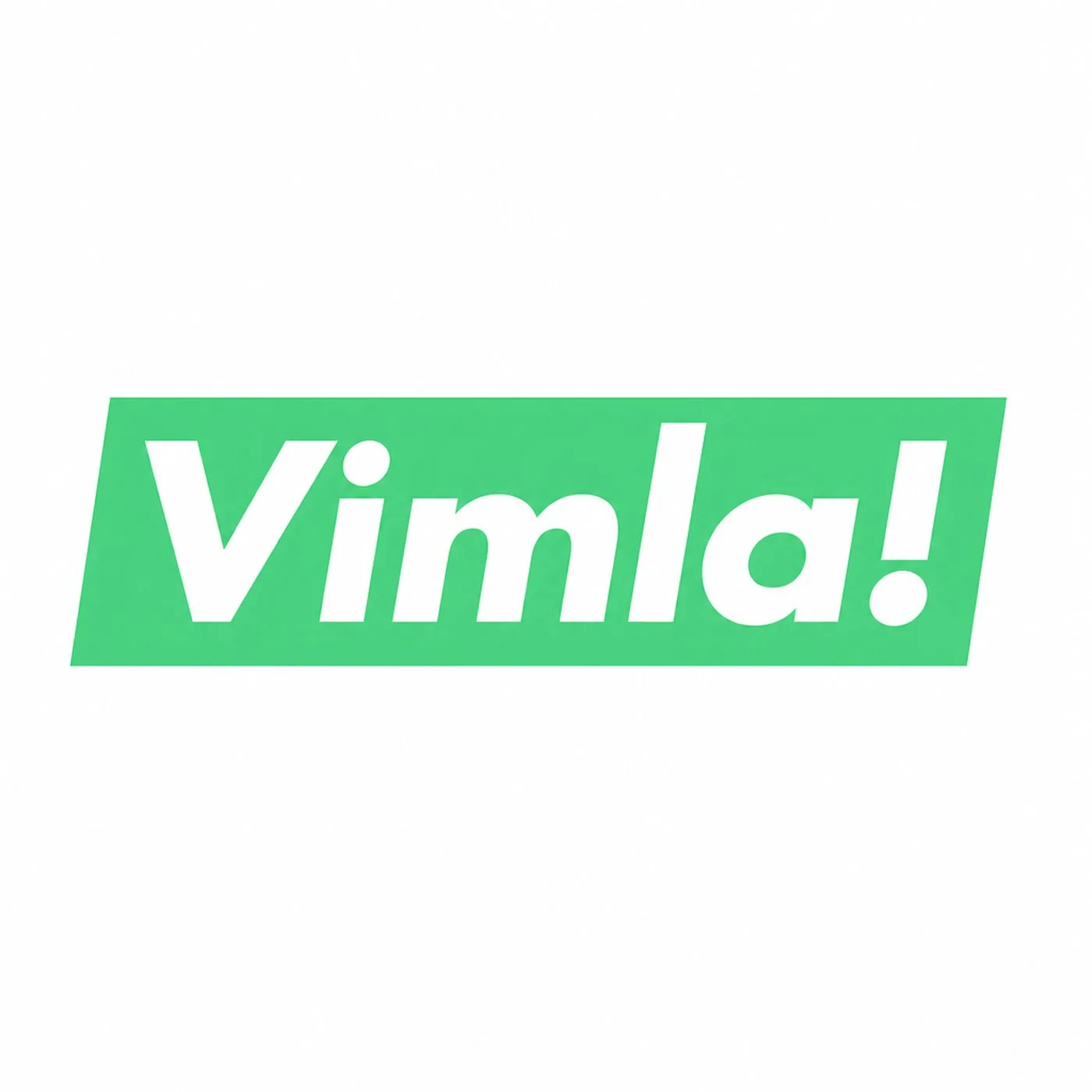 Vimlas logotyp med vit text i en grön rektangel
