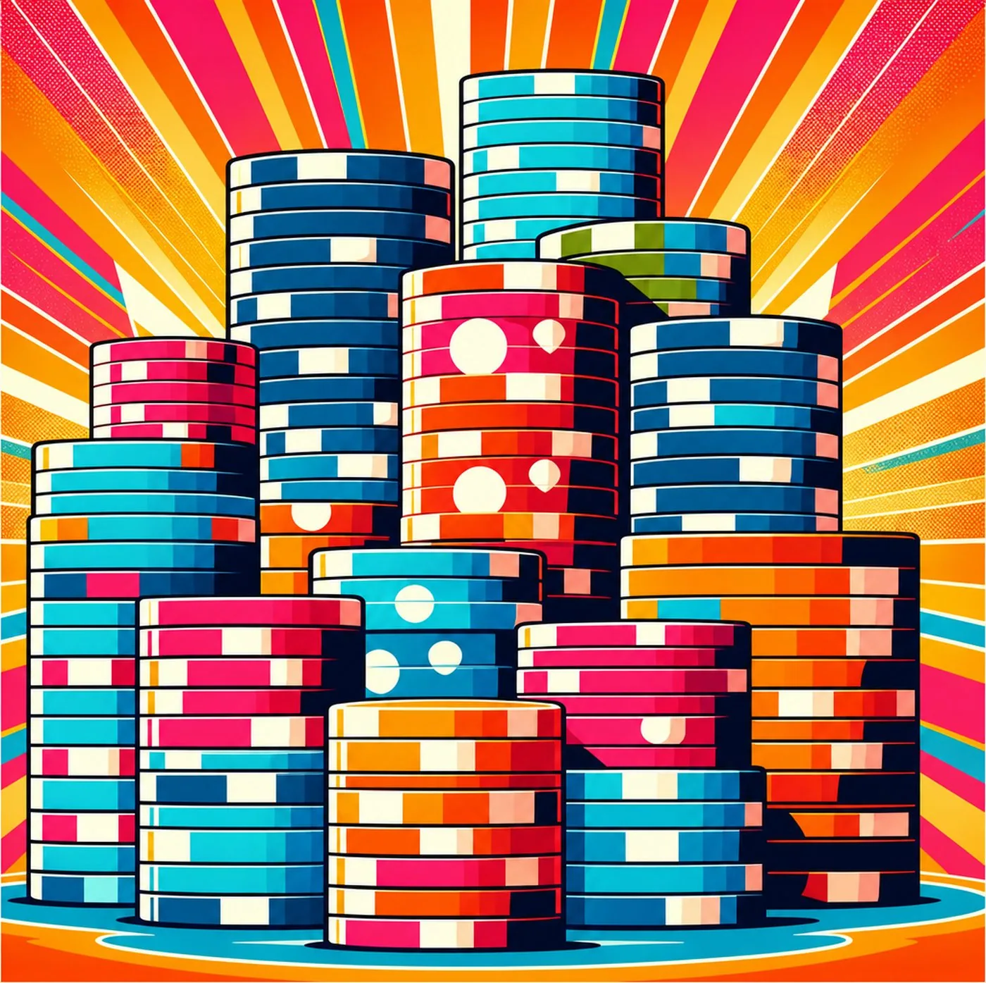 Staplar av färgglada pokermarker framför en strålande bakgrund