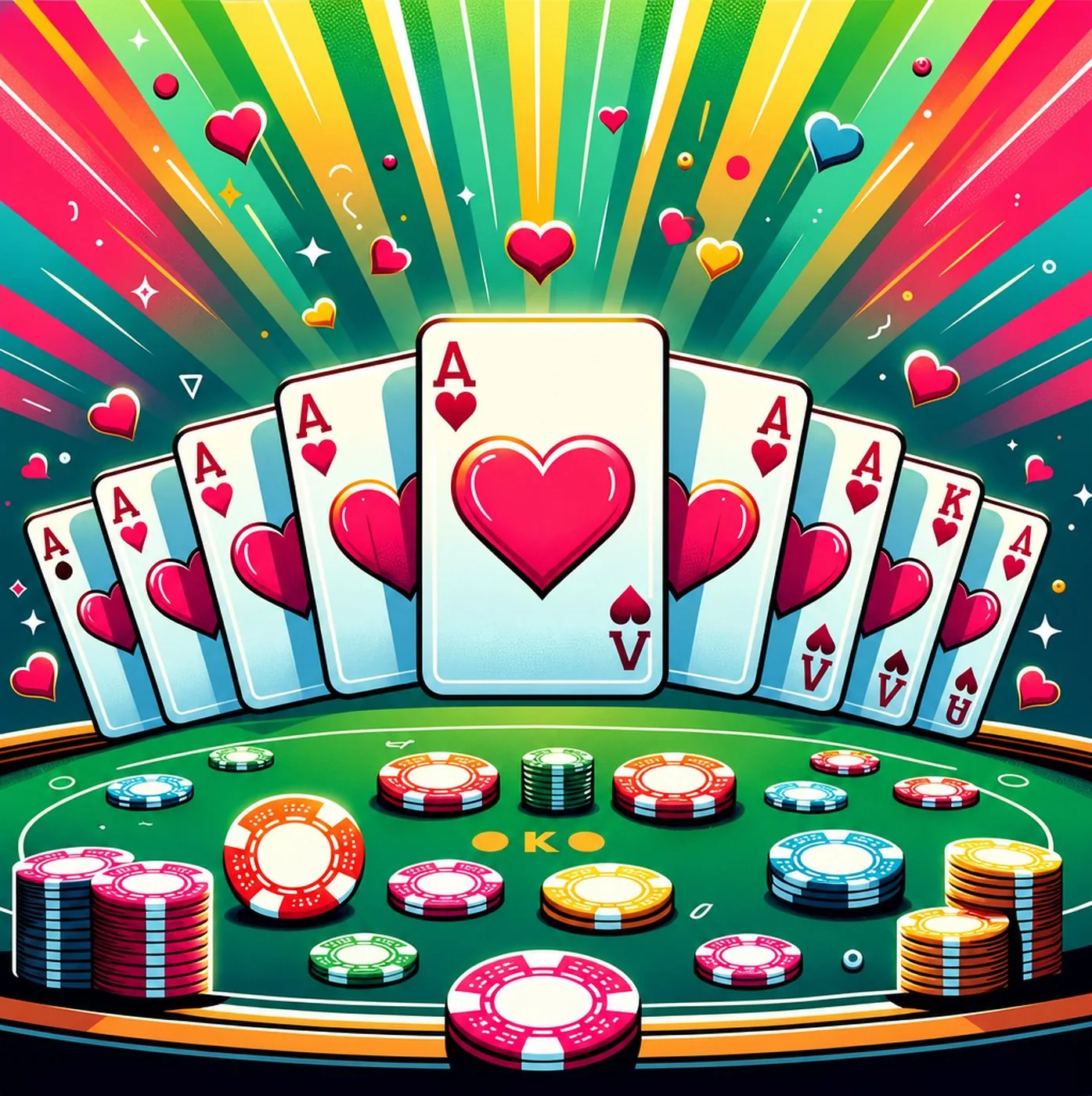 Spelkort med hjärteress på ett pokerbord med färgstarka spelmarker
