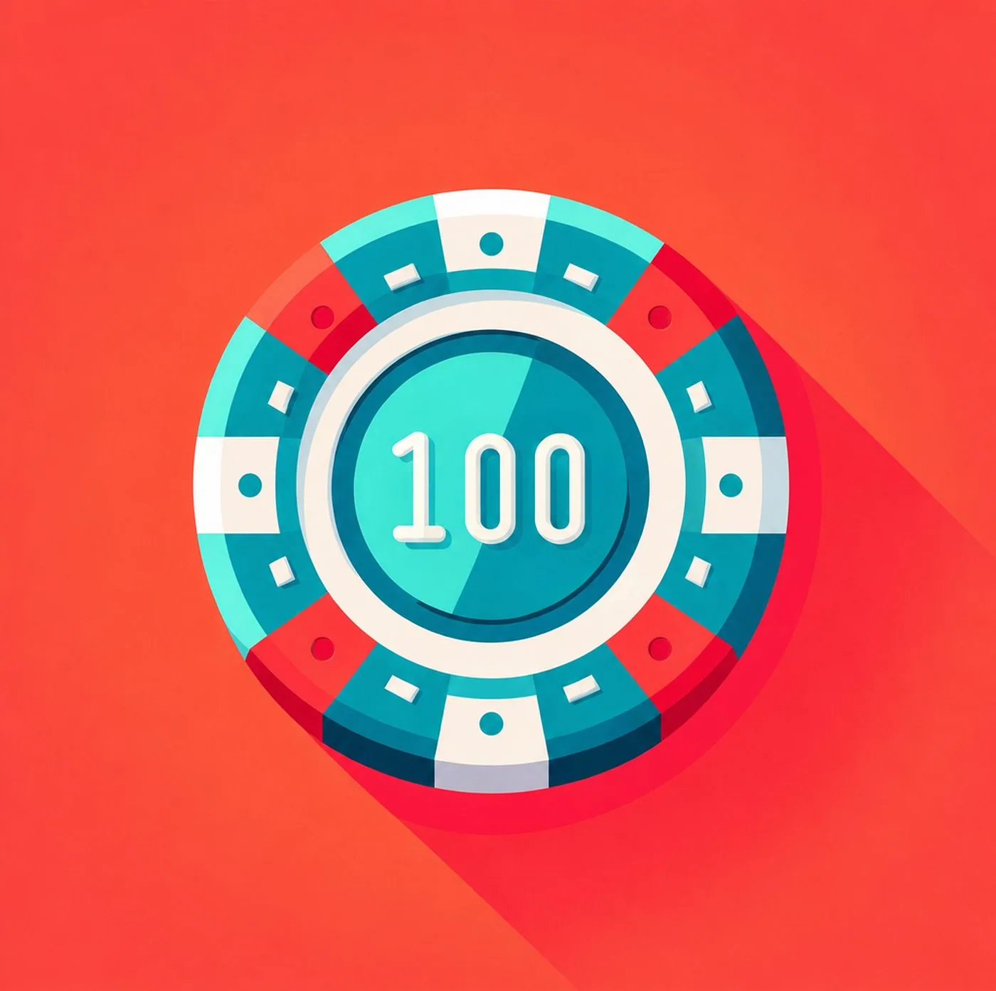 Grafisk illustration av ett pokerchip med valören 100 mot röd bakgrund