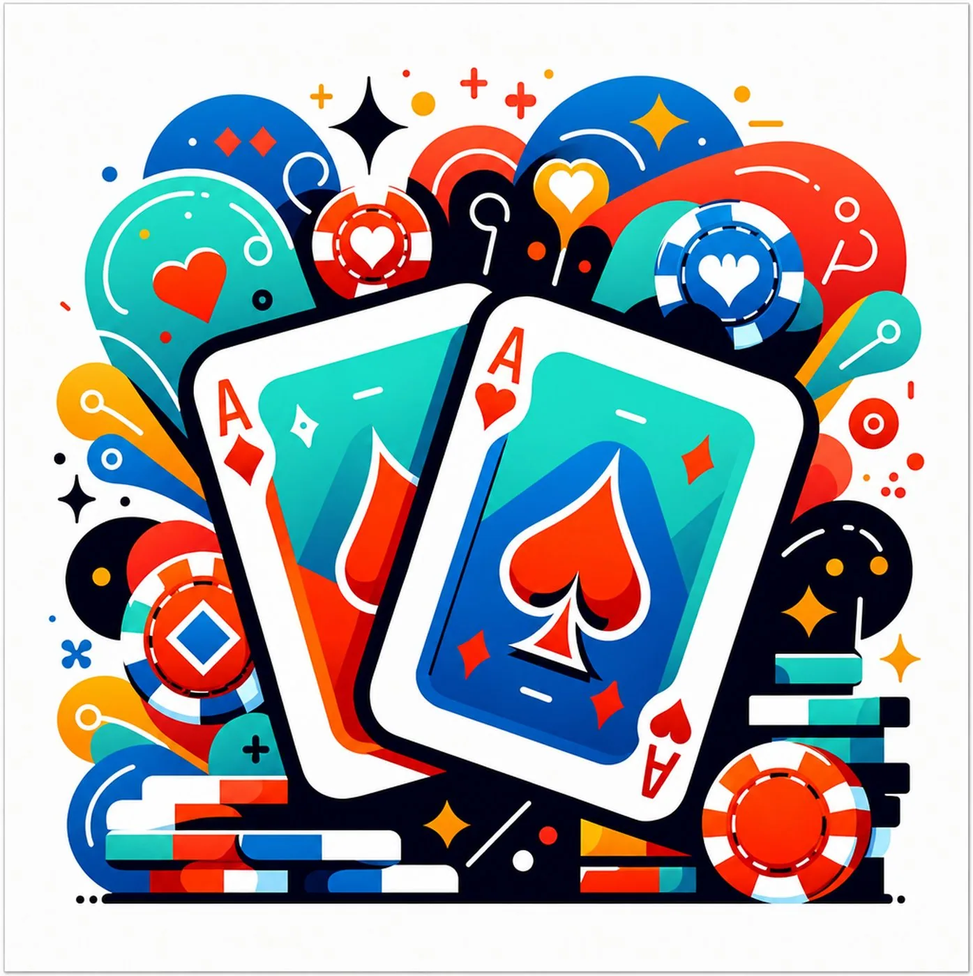 Färgstark illustration av två ess och spelmarker i poker